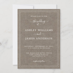 Rustic Chic Script Kraft Paper Wedding Invitation
