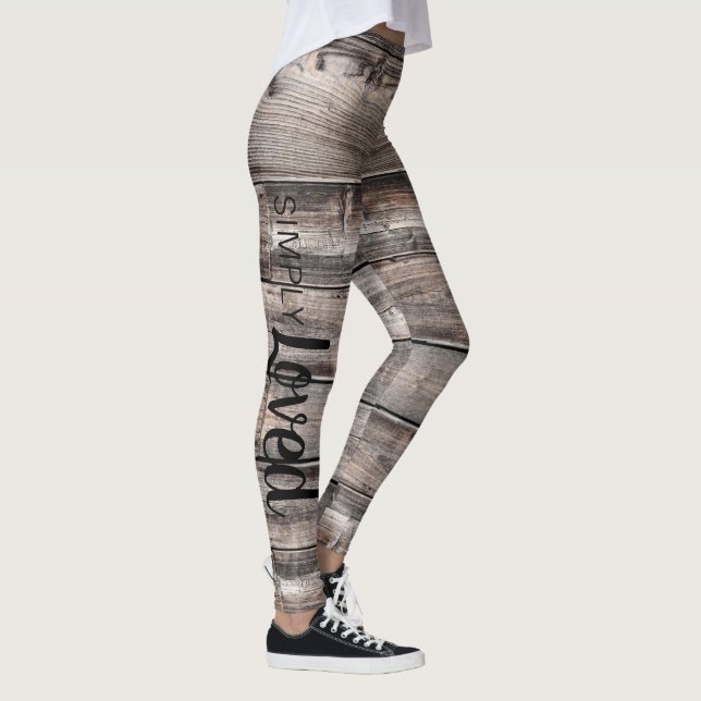 rustic chic SIMPLY LOVED script on barnwood | Leggings (Right)