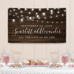 Rustic Chic String Lights Wood Wedding Banner