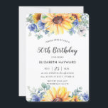 Rustic Chic Sunflower Blue Floral Female Birthday  Invitation<br><div class="desc">Personalise this rustic chic sunflower floral birthday invitation with your own wording easily and quickly,  simply press the customise it button to further re-arrange and format the style and placement of the text.  All texts are editable.  Matching items available in store!  (c) The Happy Cat Studio.</div>