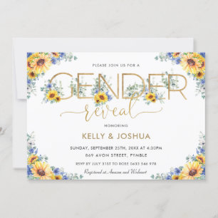Rustic Chic Sunflower Blue Floral Gender Reveal Invitation