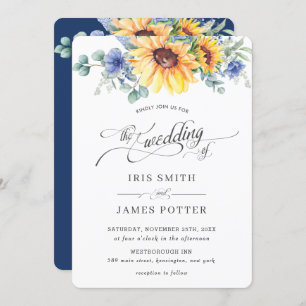 Rustic Chic Sunflower Blue Floral Wedding Invitation