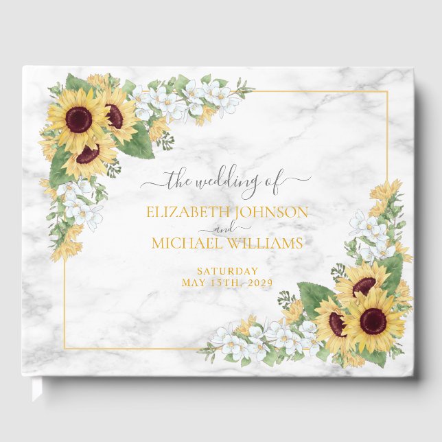 Rustic Chic Sunflower & Grey Floral Wedding Guest Book (Front)