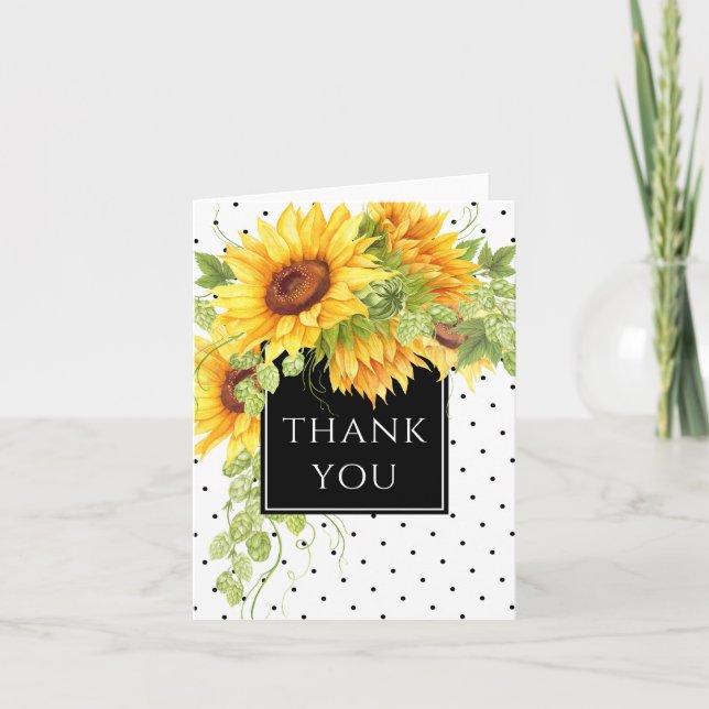 Rustic Chic Sunflowers and Dots Thank You Card (Front)