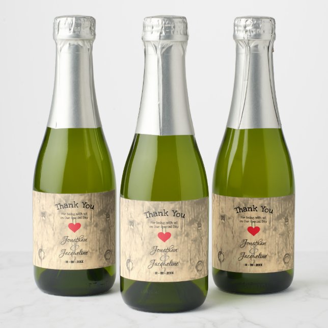 Rustic Chic Thank You Wedding Mini Sparkling Wine  Label (Bottles)
