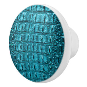 Rustic chic turquoise aqua blue alligator print ceramic knob