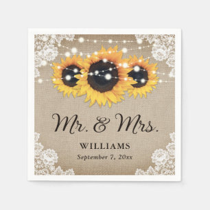 Rustic Chic Vintage Burlap Lace Sunflower Wedding Napkin