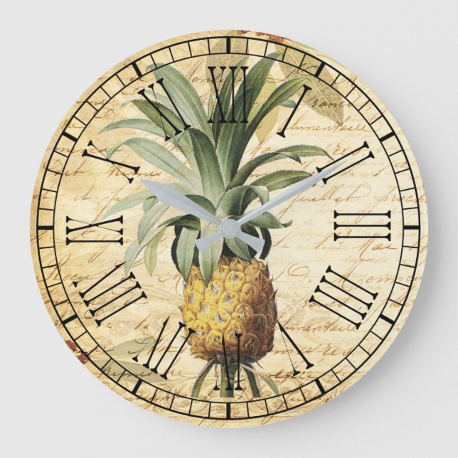Rustic Chic Vintage French Pineapple Large Clock (Front)