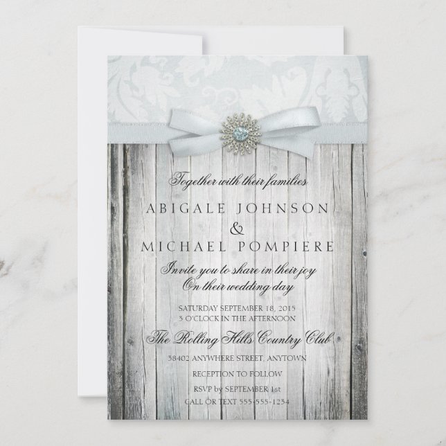 Rustic Chic Wedding Invitation with Sparkle (Front)