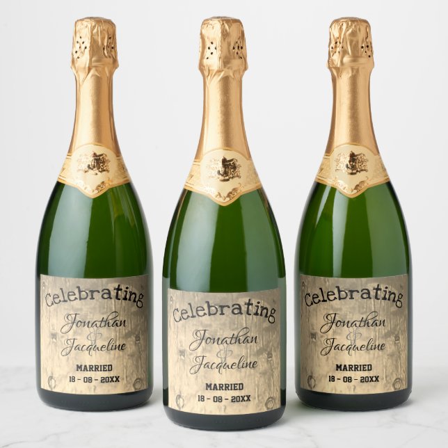 Rustic Chic Wedding Personalised Sparkling Wine La Sparkling Wine Label (Bottles)