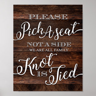 Rustic Chic Wedding PICK A SEAT Sign Print