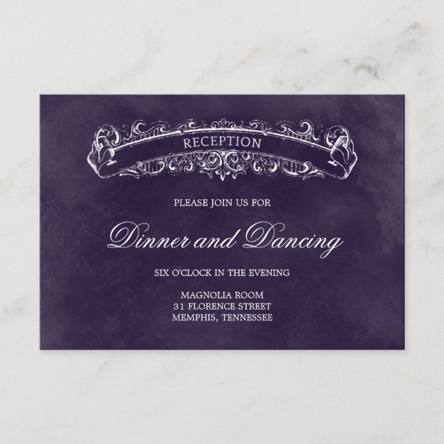 Rustic Chic Wedding Reception Card - Purple (Front)