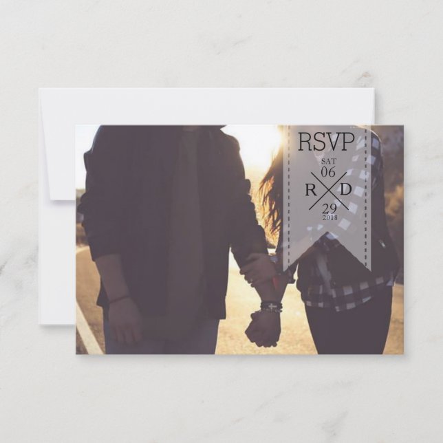 Rustic & Chic White Ribbon Overlay | Wedding RSVP (Front)