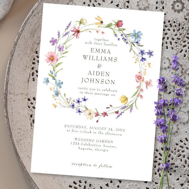 Rustic Chic Wildflower Wreath Garden Wedding Invitation (Creator Uploaded)