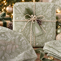 Rustic-Chic Winter Foliage Green Ivory ID1335