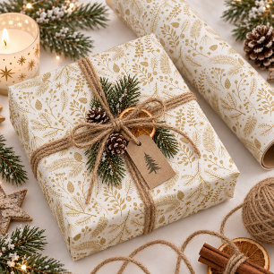 Rustic-Chic Winter Foliage Ivory Gold ID1335 Wrapping Paper
