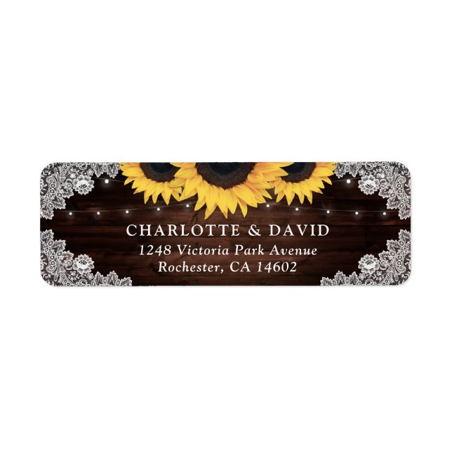 Rustic Chic Wood Lace Sunflower Return Address Lab Label (Front)