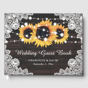 Rustic Chic Wood Lace Sunflower Wedding Guest Book