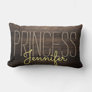Rustic Chic WOOD PRINCESS YOUR NAME BEIGE YELLOW Lumbar Cushion