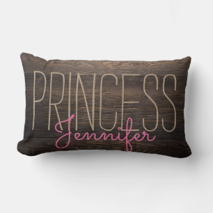 Rustic Chic WOOD PRINCESS YOUR NAME IN BEIGE PINK Lumbar Cushion