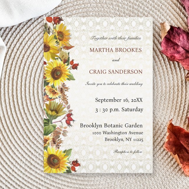 Rustic Chic Yellow Sunflower Lace Country Wedding Invitation (Creator Uploaded)
