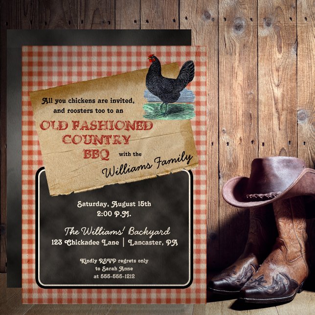 Rustic Chicken Backyard Cookout BBQ Picnic Invitation (Rustic Chicken Backyard Cookout BBQ Picnic Invitation)