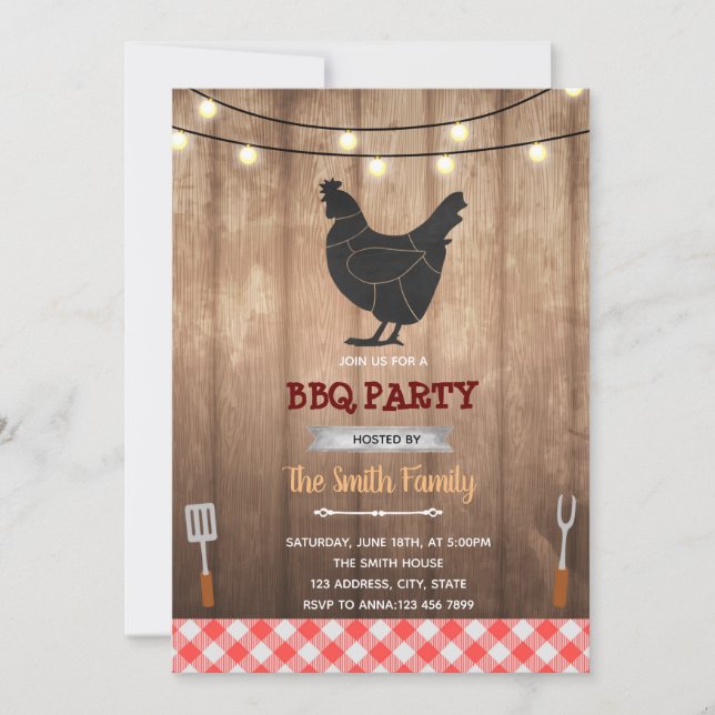 Rustic chicken bbq theme invitation (Front)