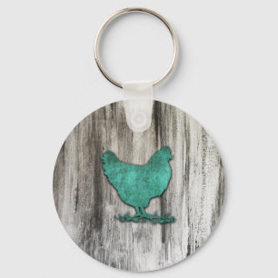 Rustic Chicken (Blue) Key Ring