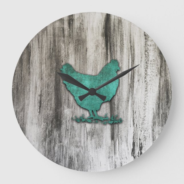 Rustic Chicken (Blue) Large Clock (Front)