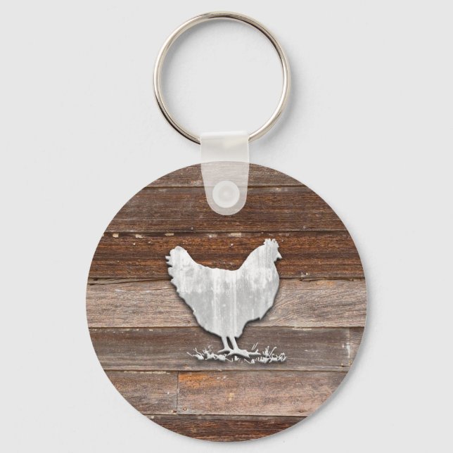 Rustic Chicken (Brown Boards) Key Ring (Front)