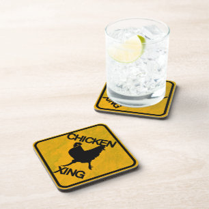 Rustic Chicken Crossing Sign Coaster