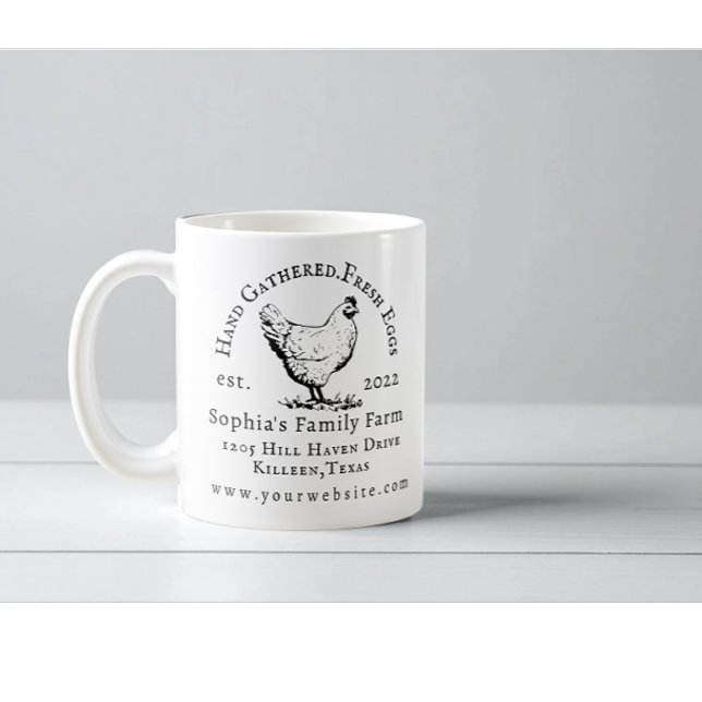 Rustic Chicken Farm Business Black Text Coffee Mug (Modern chicken farm owner name address coffee mug)