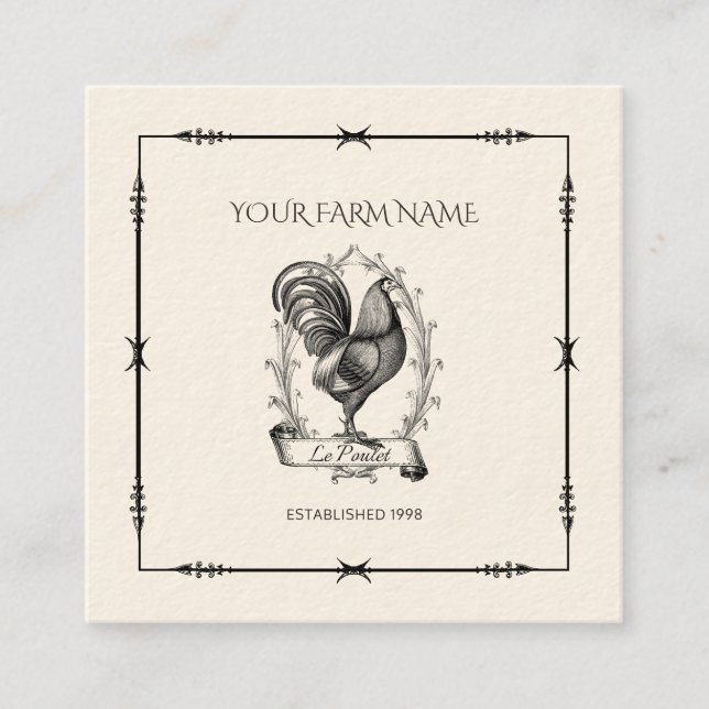 Rustic Chicken Farm Logo Square Business Card (Front)