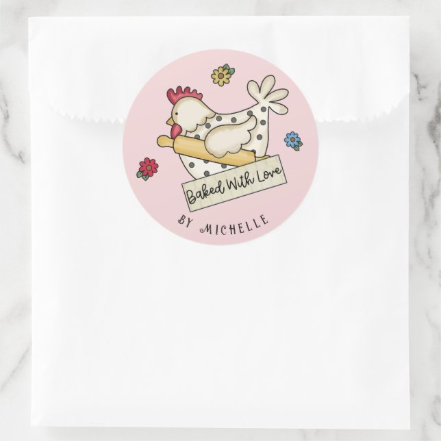 Rustic Chicken Flower Baked With Love Classic Round Sticker (Bag)