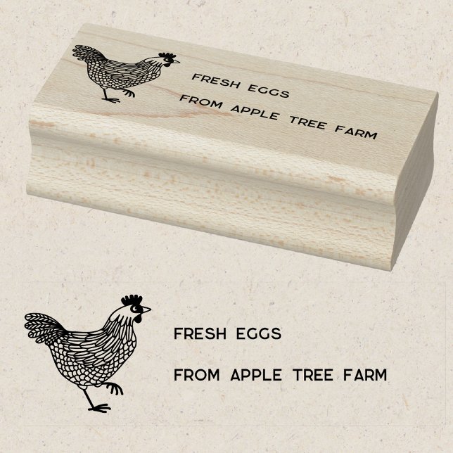 Rustic Chicken Fresh Eggs Farm Name Rubber Stamp (Custom text chicken hen illustration Fresh Eggs rubber stamp)