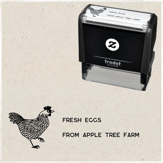 Rustic Chicken Fresh Eggs Farm Name Self-inking Stamp (Fresh Eggs chicken hen illustration custom self inking stamp)