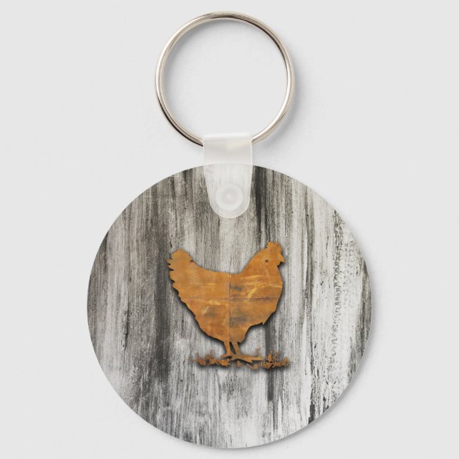 Rustic Chicken (Orange) Key Ring (Front)