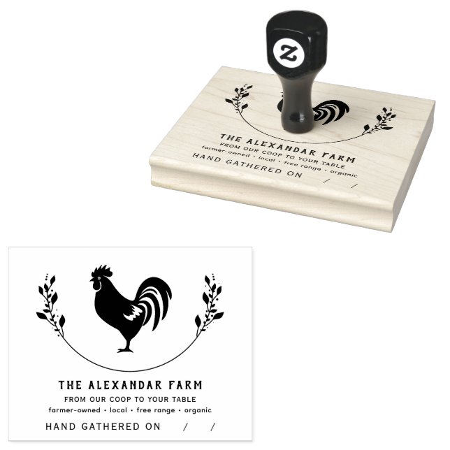 Rustic Chicken Personalised Egg Carton Rubber Stamp (Stamped)