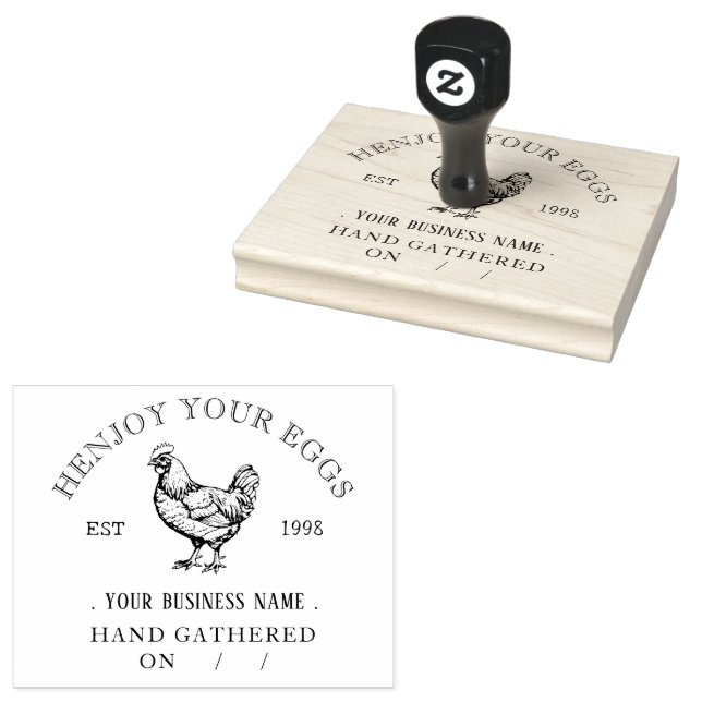 Rustic Chicken Personalised Egg Carton Rubber Stamp (Stamped)