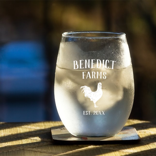 Rustic Chicken Personalised Farm Name Stemless Wine Glass (Creator Uploaded)