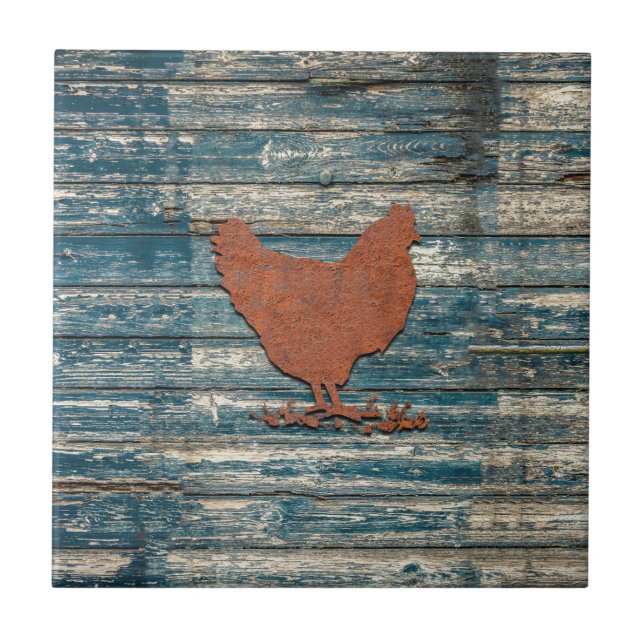 Rustic Chicken (Rusty) Ceramic Tile (Front)