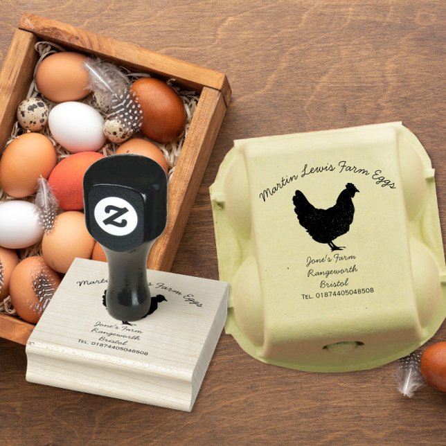 Rustic Chicken Silhouette Custom Farm Egg Box Rubber Stamp (Creator Uploaded)