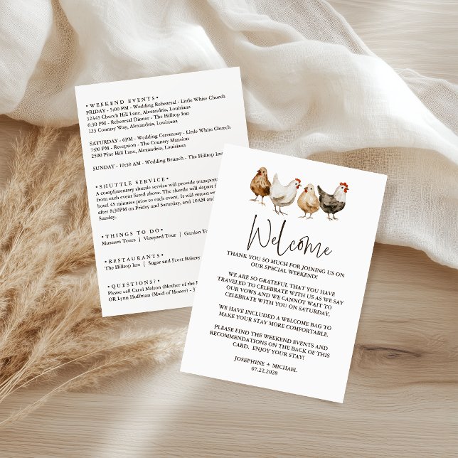Rustic Chicken Wedding Itinerary & Welcome Letter  Card (Creator Uploaded)