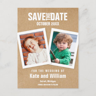 Rustic Childhood Photos Boho Save the Date Postcard