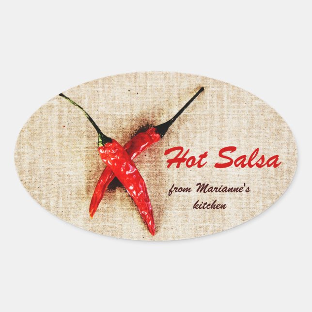 rustic chilli peppers hot salsa sauce oval sticker (Front)