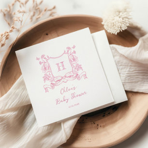 Rustic Chinoiserie Bow Floral Crest Baby Shower Napkin