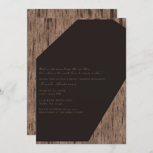Rustic Chocolate Rose Wood Modern Bridal Shower Invitation