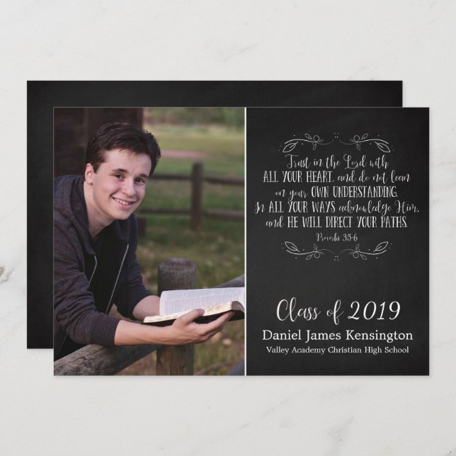 Rustic Christian Bible Verse Graduation Photo Invitation (Front/Back)