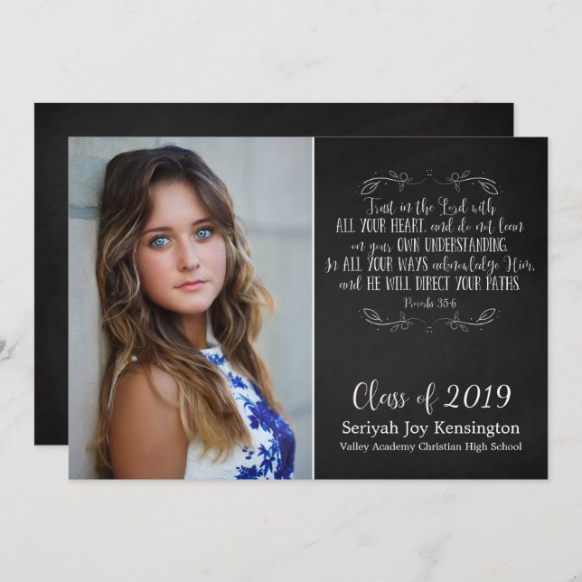 Rustic Christian Bible Verse Graduation Photo Invitation (Front/Back)
