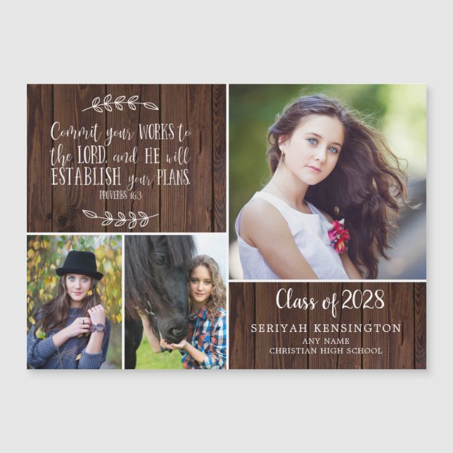 Rustic Christian Graduation Bible Verse Magnetic Invitation (Front)
